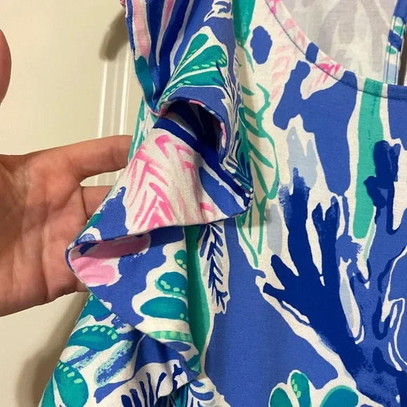 NWOT Lilly Pulitzer Esmeralda Jet Stream Blue Floral Ruffle Sleeve Shift Dress - Picture 12 of 12